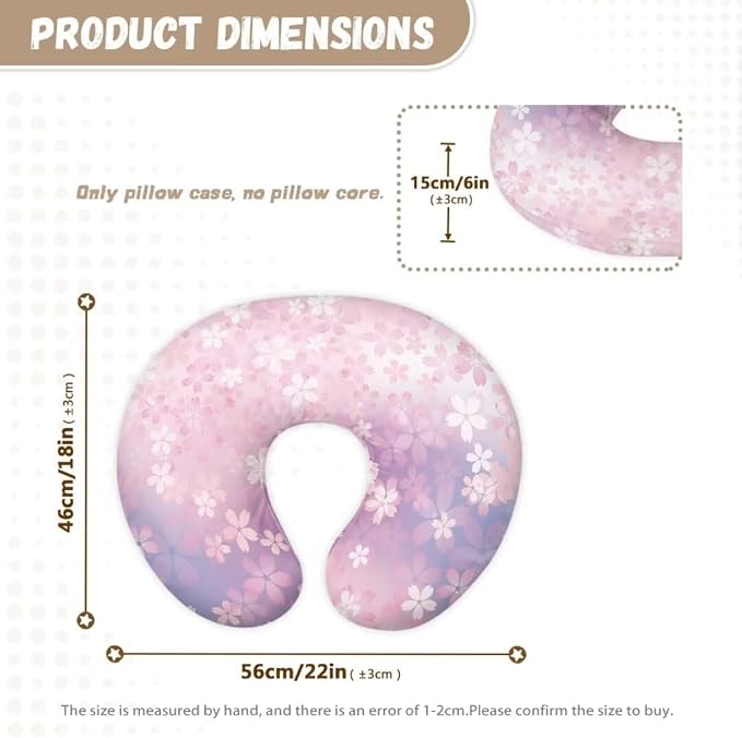Nursing Pillow Cover for Baby, Comfy Removable Breast Feeding Pillow Cover, Pink Cherry Blossom Nursing Pillow Cases Fit Standard Nursing Pillow