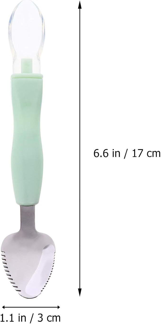 2pcs Food Scraper Spoon, Double Head Silicone Baby Spoons, Baby Fruit Feeder for Puree Scraping Mud Feeding, Green
