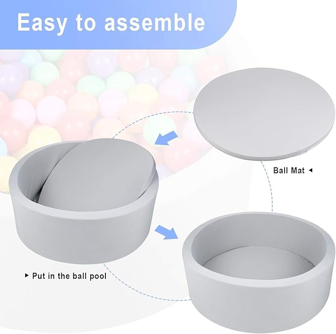 TRENDBOX Foam Ball Pit for Toddlers, 35x11 inch Soft Baby Ball Pit with Washable Velvet Cover (Balls not Included)- Grey