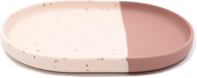 Yeah Baby Goods Silicone Plate for Highchair Trays & Full Set Tables - Duo-Toned, Modern Terrazzo Kids Plates - Dishwasher & Microwave Safe Plates - Non-Suction Baby Dishes(Terracotta/Blush Speckle)