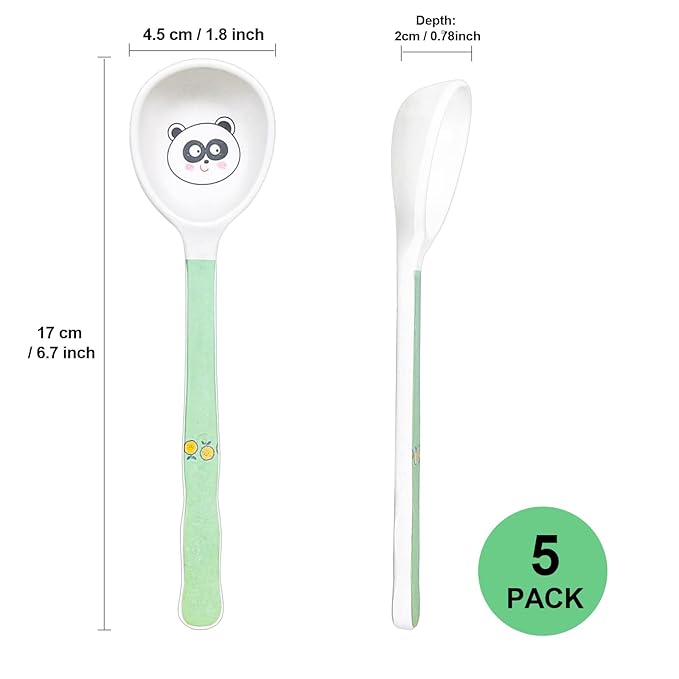 Shopwithgreen 5 PCS Bamboo Kids Spoons Set, Children Utensils Spoons Flatware Cutlery Set, BPA Free | Dishwasher Safe, Child and Kids Feeding for Dinner, Dessert, NOT FIT FOR BABIES WITH SMALL MOUTH