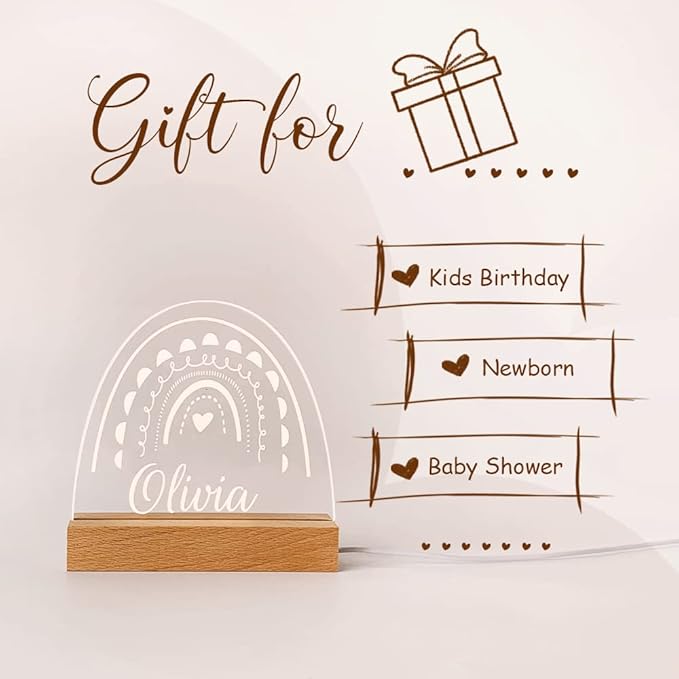 Personalized Name Night Light with Moon, Custom Name Led Lamp for Baby Kids, Brighter Made Customized Night Light Gift for Girl Boys (Rainbow)