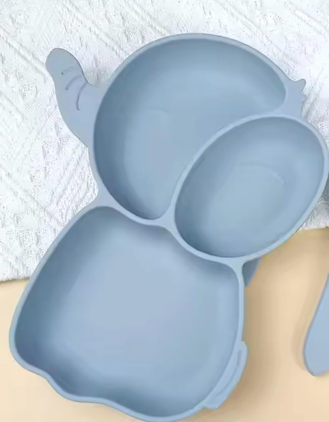 OLA Elephant Feeding Plate|, 100% Silicone | Divided Plates |Suction Plates for Baby| Dusty blue
