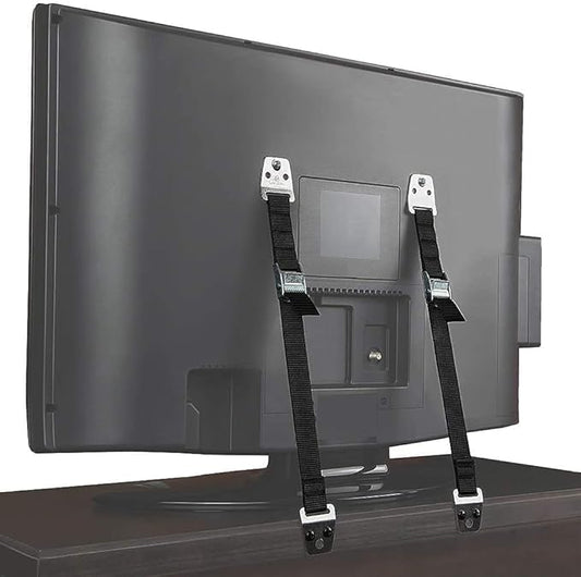 Heavy Duty Metal Anti Tip Straps - Adjustable Safety Furniture Wall Anchors for Baby Proofing Flat Screen TVs, Dressers, Bookcases, Cabinets - No Plastic Parts - Pack of 2