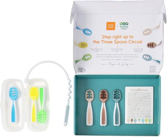 NumNum Baby Spoons Set, Feeding Littles x Silicone Pre-Spoon GOOtensils for Baby Led Weaning, Self-Feeding & Teething, First Stage Toddler Utensils for Ages 6+ Months, 6-Pack, BPA-Free (Neutral/Neon)
