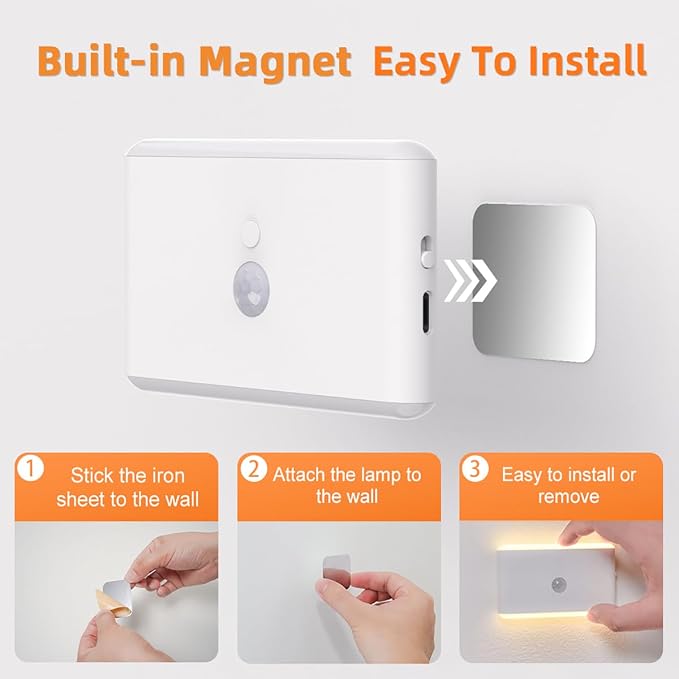Rechargeable Night Lights,LED Light 5 Colors Dimmable with Motion Sensor,Wall Lamp for Bedroom Bathroom Kitchen Hallway Kid Room (2)