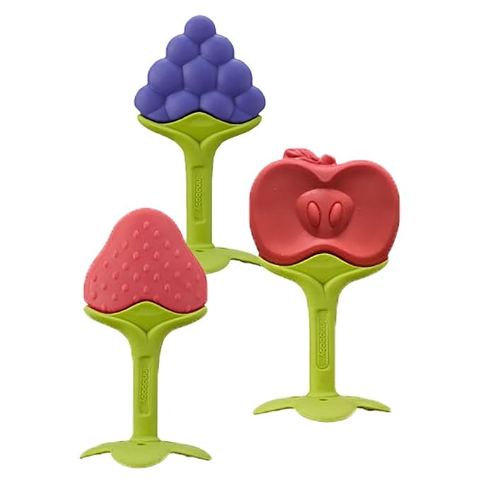 Award Winning Original Teethin??Smart EZ Grip Fruit Teether by Innobaby - Sore Gum Relief for Front Teeth & Molars with BPA Free Teether Sensory Toy for Babies & Toddlers - Apple/Grape/Berry
