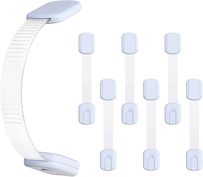 10-Pack Child Safety Cabinet Locks，Adjustable No Drilling Baby Proofing Strap Latches for Drawers,Cupboard,Cabinets,Fridge,Toilet Seat,Door,Closet?“No Tool Easy 3M Adhesive Installation