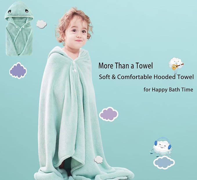 Toddler Baby Bath Towel with Hood 27.5"X55" Ultra Absorbent Soft Cozy Comfort Bathrobe Blanket, 0-6 Years Infant Shower Towel for Girls & Boys(Mist Tree)
