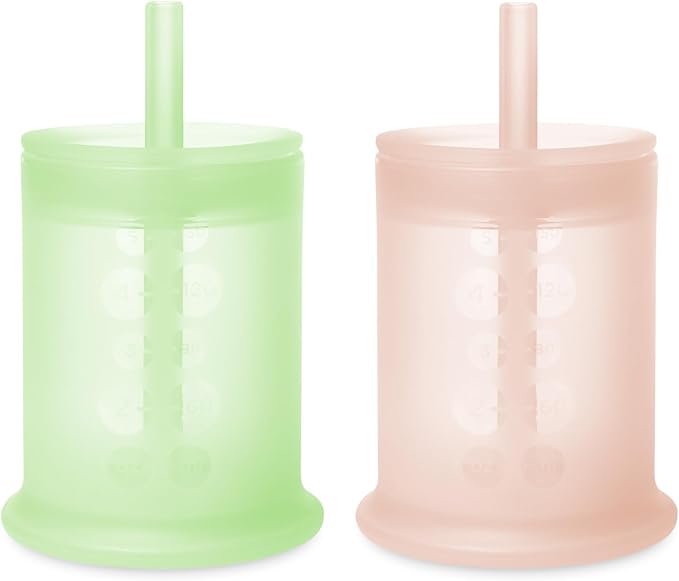 Olababy Silicone Training Cup with Straw Lid Bundle 5oz Kiwi + 5oz Coral