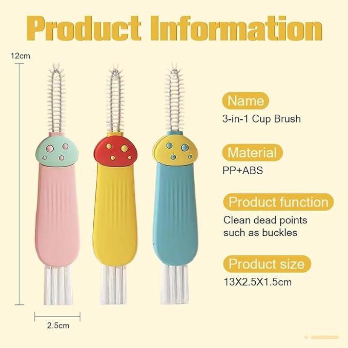 3 in 1 Cup Lid Cleaning Brush, 2024 New Crevice Cleaning Brush Set for Baby Bottle Gap Tight Spaces Cup, 3 in 1 Multifunctional Cleaning Brush Portable Cup Lid Cleaner with Brush(A)