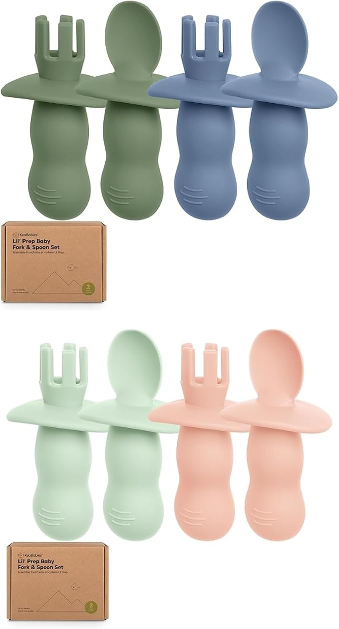 KeaBabies 4-Pack Silicone Baby Spoons and Forks Set - Baby Spoon Self Feeding, BLW Baby Utensils 6-12 Months, Baby Led Weaning Feeding Spoon