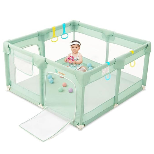 COMOMY Playpens for Babies and Toddlers, Small Baby Play Pens, Activity Center for Baby Safe and Non-Slip Baby Fence, Full Mesh Design, Indoor & Outdoor Kids Activity Center (Dark Green, 50"x50")