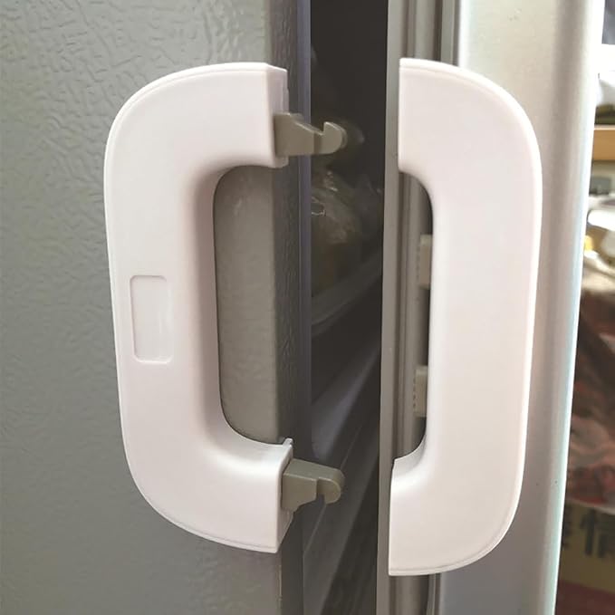 Self-Adhesive Fridge Lock Latch System, Fridge Lock, Refrigerator Lock for Kids, Multifunctional Anti-Pinch Cabinet Door Lock, for Prevent Protect Children Search The Refrigerators (Grey)