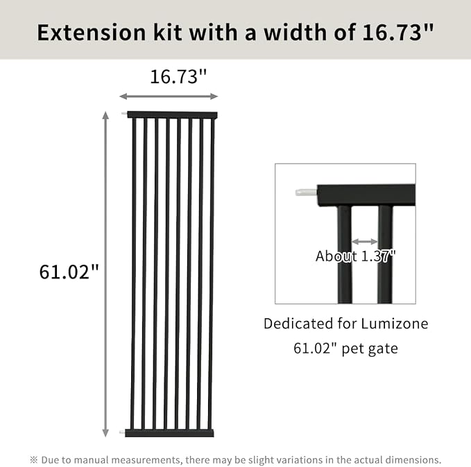 Lumizone Extra Tall Cat Gate Extension Kit 61.02" High Pressure Mounted 16.73" Extra Wide 1.37" Gap No Drilling Tall Pet Gate for Dogs (Black, 61.02" H x 16.73" W, Extension)