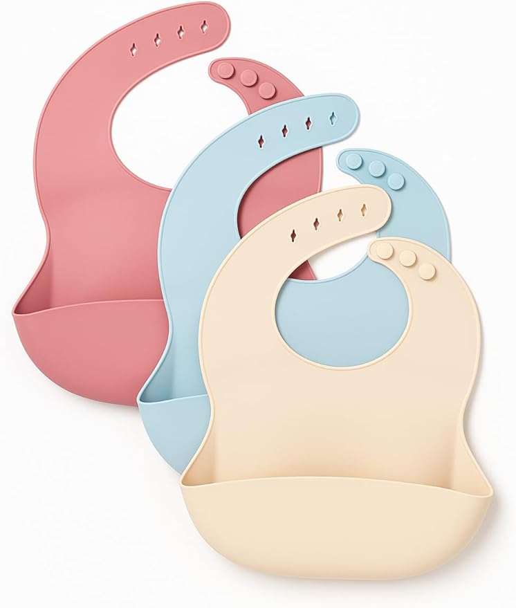 Soft Silicone Baby Bibs ??3 Pack | Adjustable, Waterproof, Easy-Clean Feeding Bibs