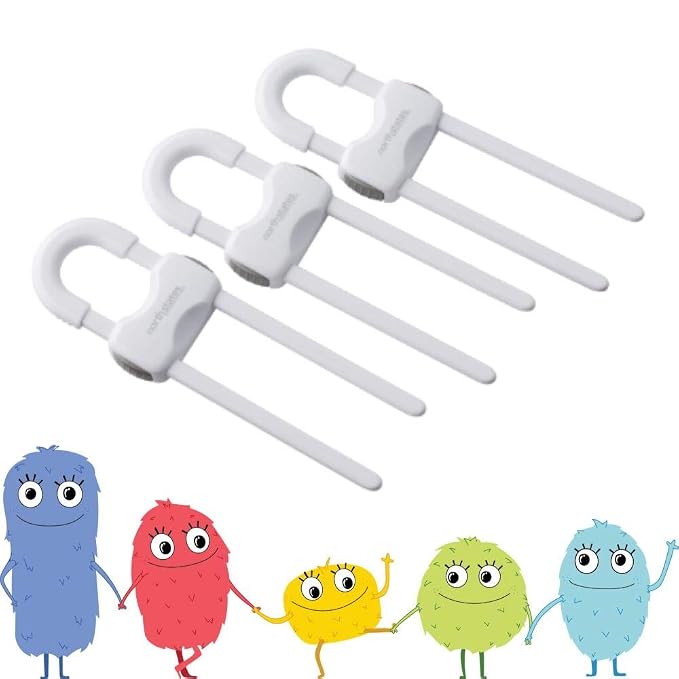 Toddleroo by North States - Sliding Cabinet Locks for Baby Proofing: Child Proof Cabinet Locks White 3 Count (Pack of 6)