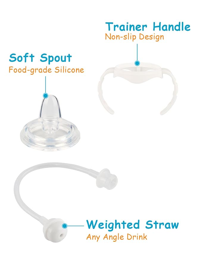Sippy Cup Soft Spout Conversion Kit for Evenflo Balance Plus Wide Neck Baby Bottles, Toddler Transition Kit with Silicone Sippy Spout Nipple, Weighted Straw, Bottle Handle, Cleaning Brush, 3 Pack, 6m+