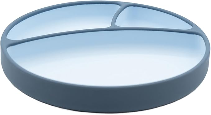 WeeSprout Toddler Plate with Suction Base ??Two-Tone Baby Plate with Dividers, Food-Grade Silicone (Pastel Blue/Matte Navy)