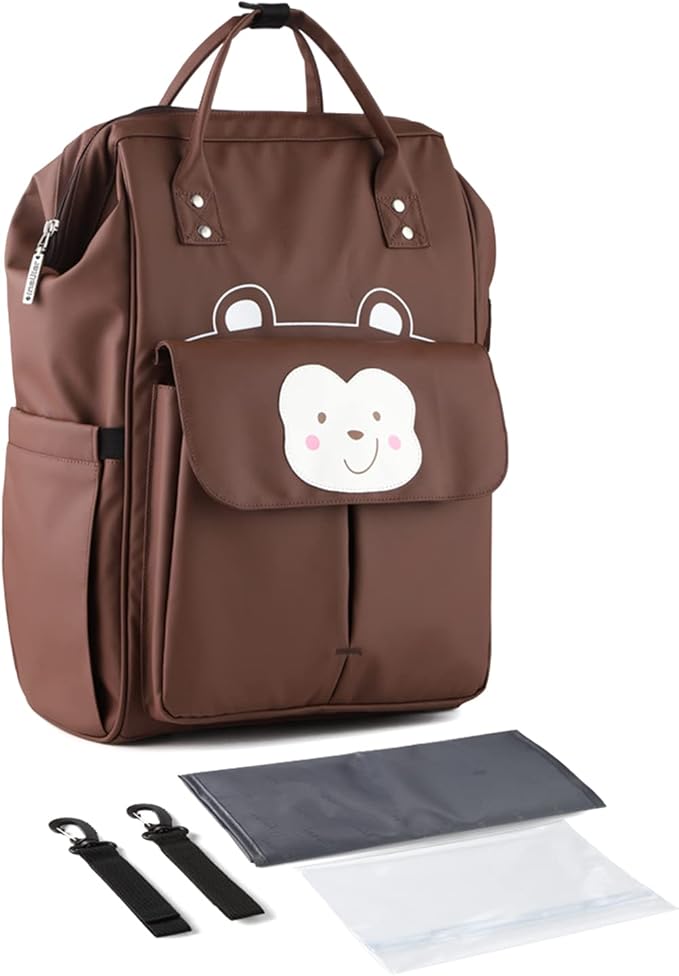 SONARIN Stylish Large Capacity Diaper Bag Backpack,Travel Nappy Changing Bag Mommy Bag with Changing Mat & Stroller Straps(Brown)