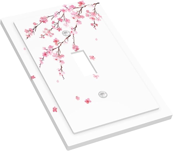Watercolor Cherry Blossoms Flowers Pink Floral Decorative Light Switch Cover 1 Gang Single Toggle Device Electrical Faceplate Switchplates Decorator Outlet Wall Plate for Bedroom Living Room Decor
