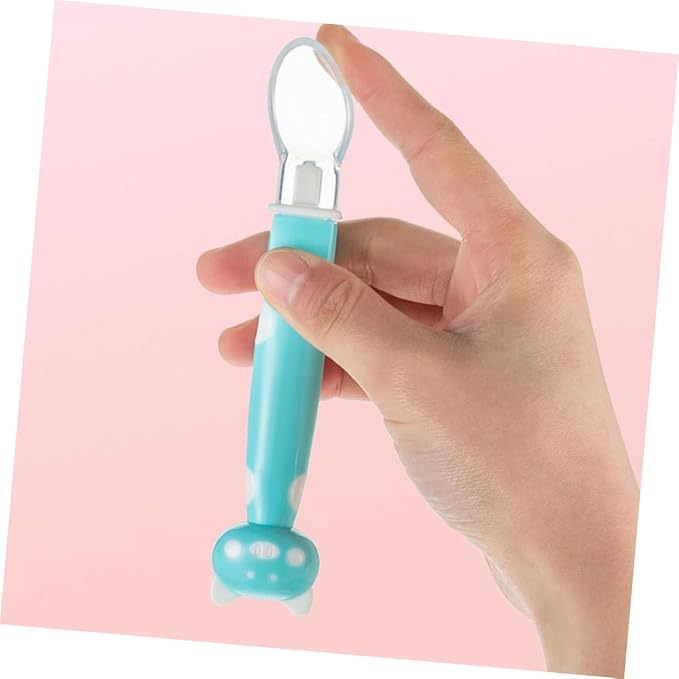 BESPORTBLE 3Pcs Silicone Feeding Spoons Soft Teething Resistant Spoons for Boy Girl Newborn Training with Gentle Gum Care in Haze Blue Rose Pink Mint Green