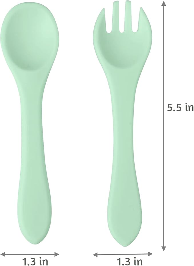 PandaEar Silicone Baby Spoon and Fork Set | 6 Pack First Stage Toddler Self Feeding Utensils 6-12 Months, 3 spoons & 3 forks | LED Weaning Spoons