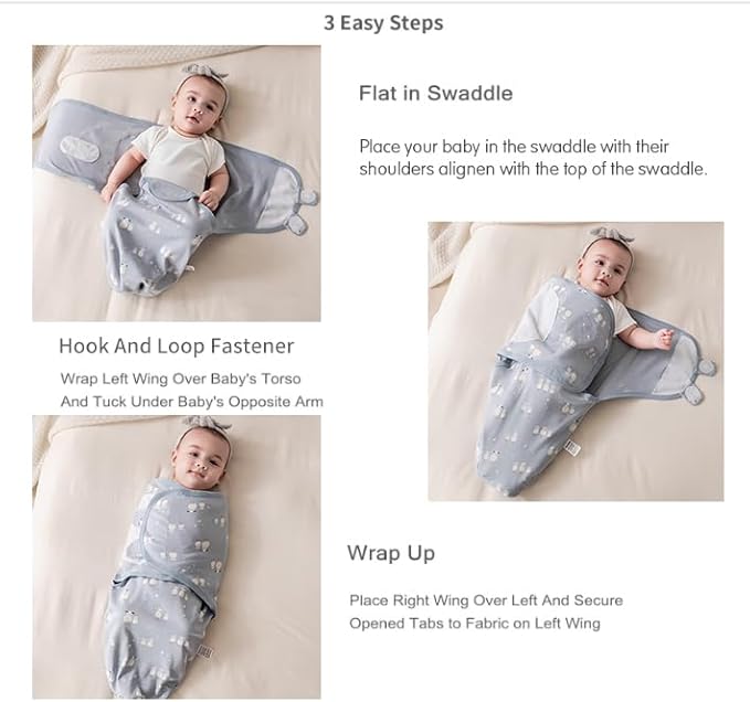 insular Baby Swaddle Wrap, Swaddle Blanket for Newborn and Infant, Adjustable Velcro Swaddling Set for Boy and Girl, Soft Cotton Baby Sleep Sack 3 Pack, Sheep, Medium(3-6 Month)