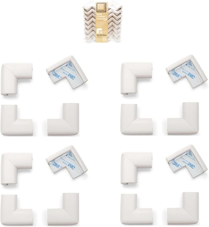 Roving Cove HeftyFit Corner Protector for Baby (16 Large Corners), Heavy-Duty Soft Rubber Foam Furniture Corner Bumper Guards, 3M Adhesive Pre-Taped, Oyster White (Off White)