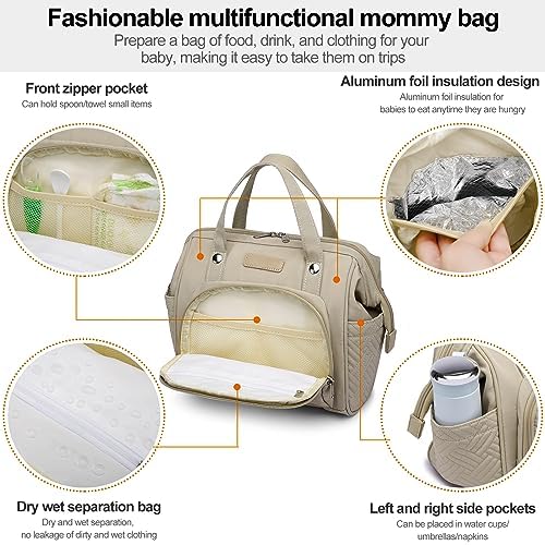 FHELAD Mini Diaper Bag Backpack, Lightweight Small Diaper Bag with Zipper & Shoulder Strap, Compact Diaper Tote for Short Trips, Stroller Organizer for Moms, Apricot