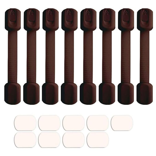 Viaky 8 Pack Brown Cabinet Locks Baby Proofing Child Safety Cabinet Locks Adjustable Straps Baby Proof Latches for Drawers Oven Refrigerator Toilet Seat Closet Cupboard