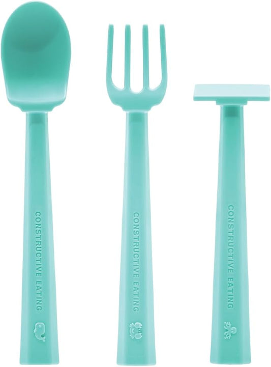 Constructive Eating Training Utensils - Made in USA - Seafoam Green - Turtle