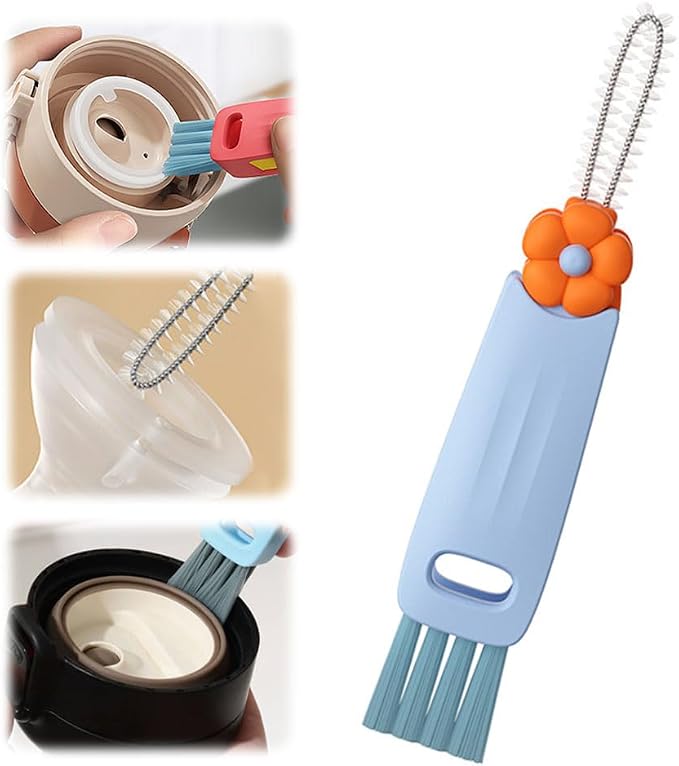OFY ONLY FOR YOU 3 in 1 Cup Lid Cleaning Brush, Crevice Cleaning Brush Set for Baby Bottle, Cup, Kitchen, Home, Blue, Polypropylene Bristles, Polypropylene Material