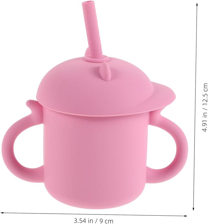 Silicone Training Cup with Straw Spill and Unbreakable for Easy to Clean Versatile for Water Milk Juice Safe for Boy Girl Pink Color