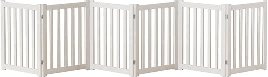 6-Panel Solid Wood Dog Gate - Freestanding Folding Pet Gate for Doorways, Stairs, Indoor, 24" Height, No Installation Needed, White