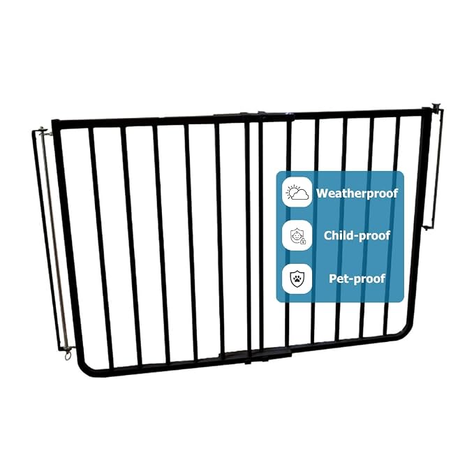 Cardinal Gates SS30OD Outdoor Dog Gate for Stairs – Adjustable Aluminum Safety Gate for Kids & Pets – Toddler Gate for Patio, Deck, Porch – Wall Mounted – Black – Screw in - USA Based