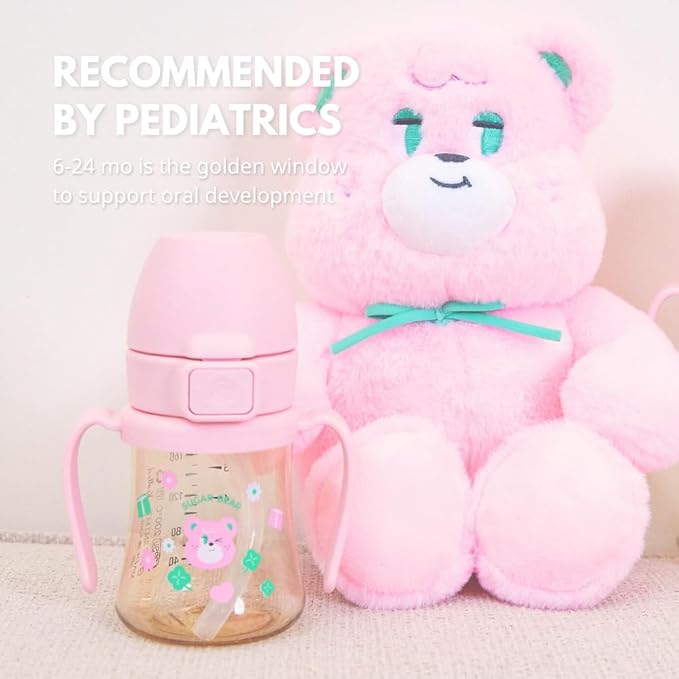 GROSMIMI x KNOTTED Flip Top Spill Proof Sippy Cup, PPSU, BPA Free, Stage 2 Straw for Toddlers (Sugar bear 6ox)