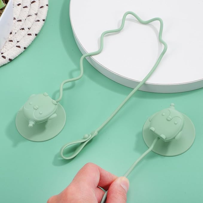 Abaodam Utensils Holder Strap with Silicone Suction Cup Stainless Steel Fork and Spoon Training for Drop Highchair Accessory Green Dining Aid