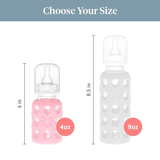 Lifefactory 4-Ounce Glass Baby Bottle with Protective Silicone Sleeve and Stage 1 Nipple Pink (LF110003C4)