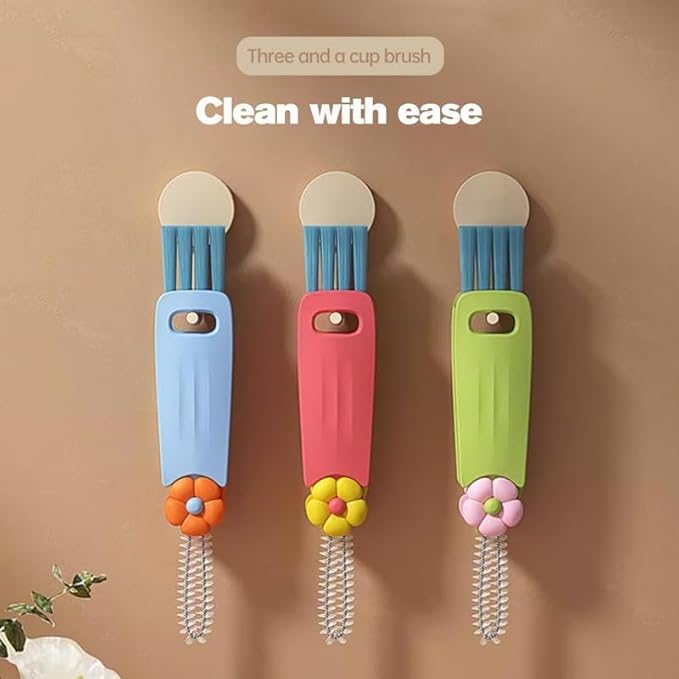 3 in 1 Cup Lid Gap Cleaning Brush, Multifunctional Bottle Cup Lid Detail Brush Straw Cleaner Tools, Portable Cup Lid Cleaner with Brush, Home Kitchen Cleaning Gadgets Tools (Green)