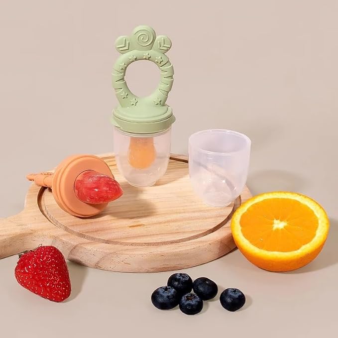 Baby Fruit Feeder Set ??BPA-Free Silicone Fresh Food Feeder with 3 Replacement Teats, Teething Feeder for Fruits & Purees, Safe Self-Feeding for Babies 4+ Months
