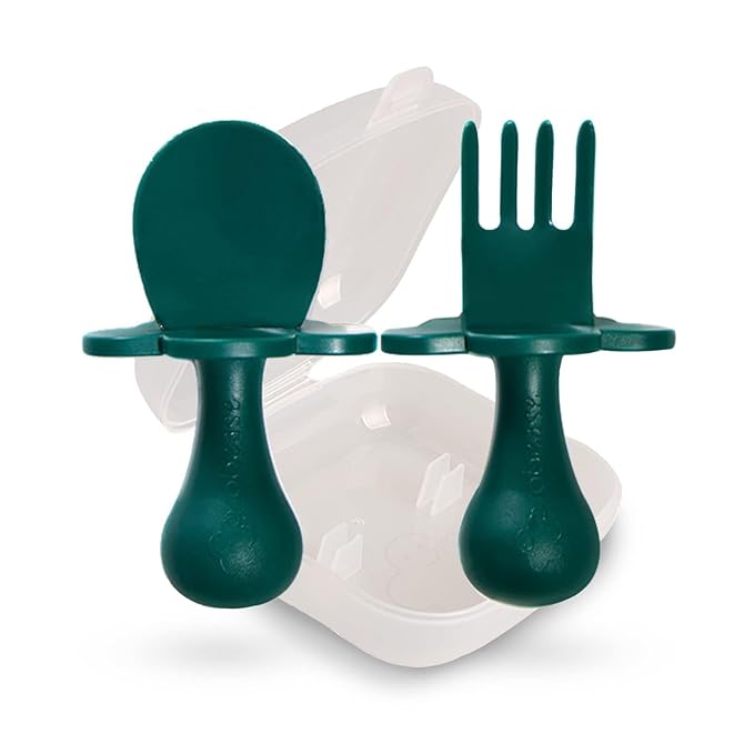 Grabease Baby Feeding Utensils Set - Infant and Baby Fork and Spoon for Ages 1-11 Months, BPAs and Phthalate-Free Cutlery, Plastic, 1 Set, Green