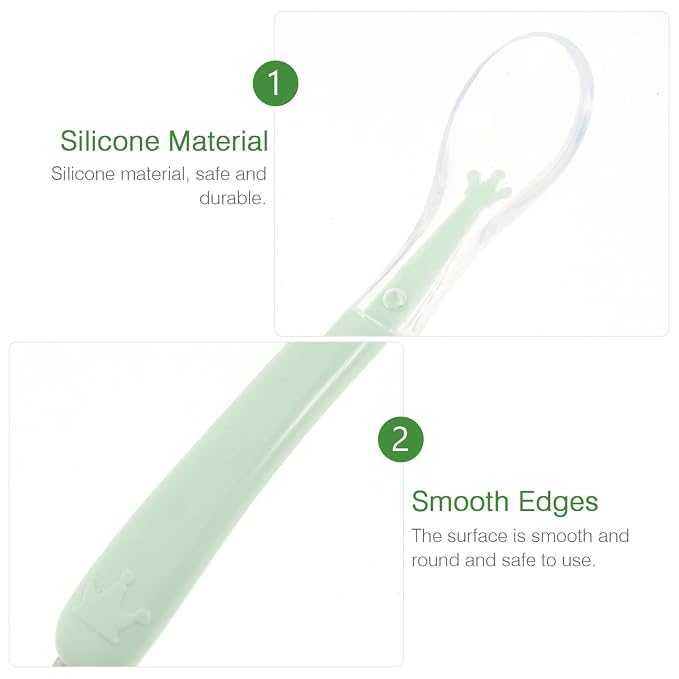1pcs Double Head Baby Spoon,Silicone Baby Fruit Scraping Mud Spoon Feeding Spoons Training Spoon Set for Infants Baby,Green