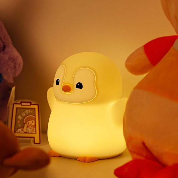 Novelty Soft Penguin Silicone Night Light for Kids Room, Rechargeable Nursery Sleeping Nightlights, 2 Level Lighting Mode Table Lamp for Breastfeeding Toddler Decoration Kids Gifts