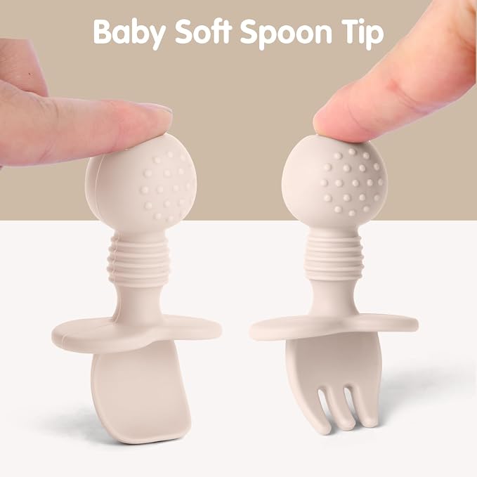 Eascrozn Baby Utensils, 3 Pack Silicone Forks and Spoons Set, Baby Spoons Self Feeding 6+ Months, BPA Free, Baby Led Weaning Feeding Supplies, Dishwasher Safe