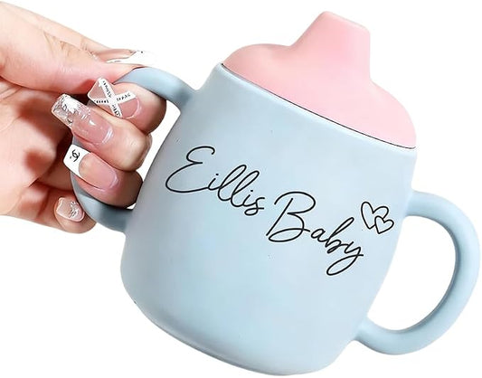 Personalized Baby Sippy Cup,Custom Silicone Baby Water Cup with Lid,Engraved Name Toddler Training Cups (style1)