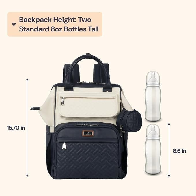 BabbleRoo Leather Diaper Bag Backpack, Multifunction Large Bags with Changing Pad & Stroller Straps Pacifier Case, Unisex Stylish Travel Back Pack Nappy for Moms Dads (Blueberry Cream)