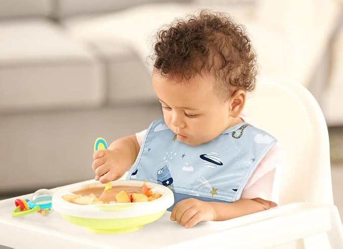 Kushies Silisoft Bib, Waterproof Top with Soft Silicone catch all pocket for Babies and Toddlers