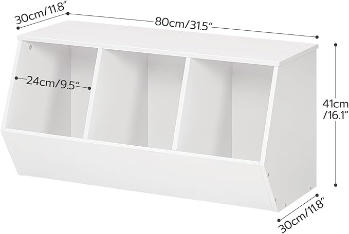 HOOBRO Toy Storage Cubby, Kids Bookshelf, Stackable 3-Bin Toy Storage Cabinet, Bookcase Footboard, Children's Toy Shelf, Hallway, White WT30CW01