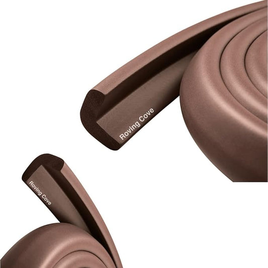 Roving Cove HeftyFit Edge Protector for Baby Proofing (9ft Large Edge Only), Heavy-Duty Soft Rubber Foam Furniture Edge Bumper Guards, Desk Edge Cushion, Wall Corner Covers, 3M Adhesive, Coffee Brown